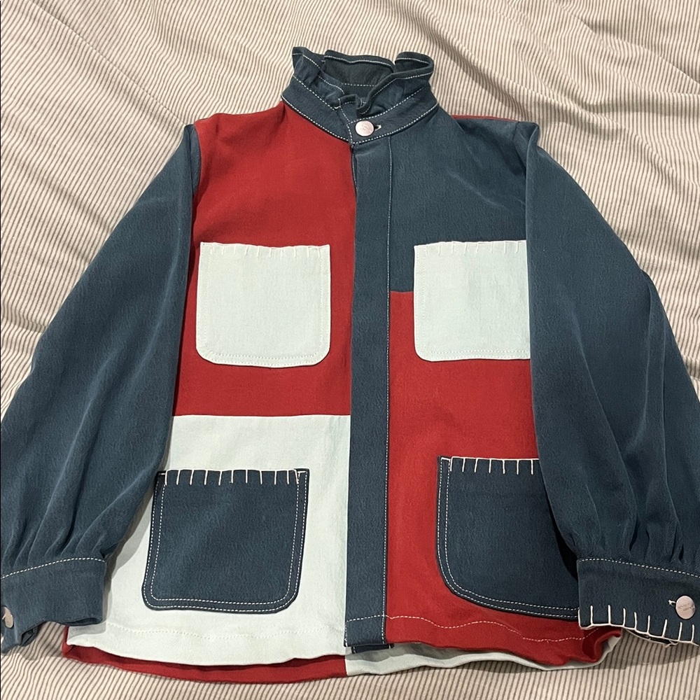 Seventy + Mochi Color Block Pablo Jacket - Teal, Dark Rust, and Washed Mint